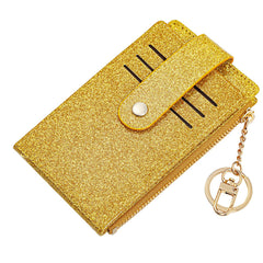 Valentoria Small Card Wallet for Women Slim Rfid Front Pocket Card Cases Holder Zipper Coin Purse (Bling-Gold)