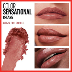 Maybelline Color Sensational Lipstick, Lip Makeup, Cream Finish, Hydrating Lipstick, Crazy for Coffee, Nude Pink,1 Count