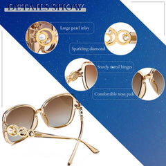 FEISEDY Women's Fashion Sunglasses, Oversized Square Frame with Pearl Sparkling, Polarized UV Protection B2821