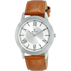 Titan Men's Silver Dial Color Leather Band Watch - 1735SL01