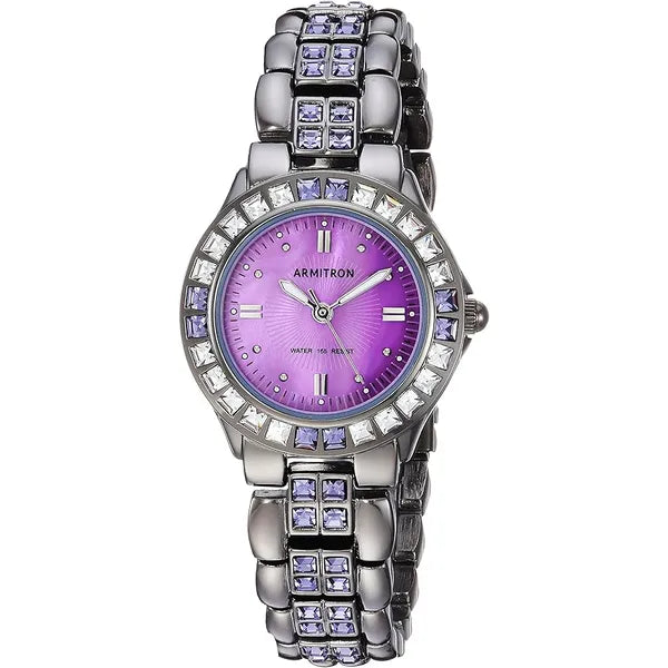 Armitron Women's 75/3689VMDG Purple Genuine Crystal-Accented Gunmetal Bracelet Watch