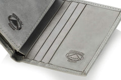 Stealth Mode Leather Trifold RFID Wallet For Men With Flip Out ID Holder - Grey
