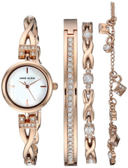Anne Klein Women's Premium Crystal Accented Silver-Tone Watch and Bracelet Set