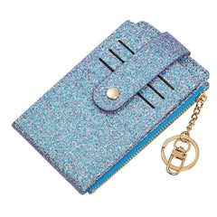 Small Card Wallet for Women Slim Rfid Front Pocket Card Cases Holder Zipper Coin Purse (Bling-Blue)