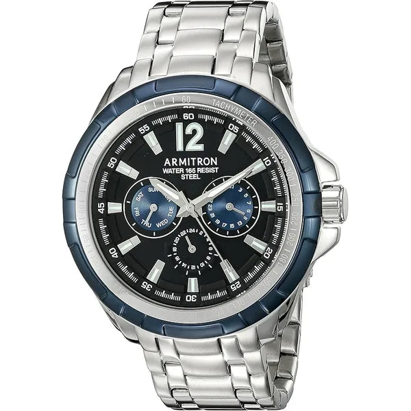 Armitron Men's 20/5095BKBL Multi-Function Dial Silver-Tone Bracelet Watch