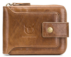 BULLCAPTAIN Mens Genuine Leather Zipper Wallet RFID Blocking Bifold Zip Around Multi Credit Card Holder (brown-2)