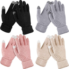 ELECDON Winter Touchscreen Gloves, Women's Winter Touchscreen Gloves with Fleece Lining, Warm Knit Gloves with Elastic Cuffs for Cold Weather -Black/Grey/Pink/Beige