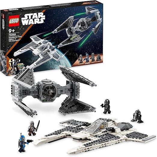 LEGO 75348 Star Wars Mandalorian Fang Fighter vs. TIE Interceptor, Starfighter Building Toy Set for Kids with 3 Minifigures, Droid Figure and Darksaber, Collectible Gift Idea