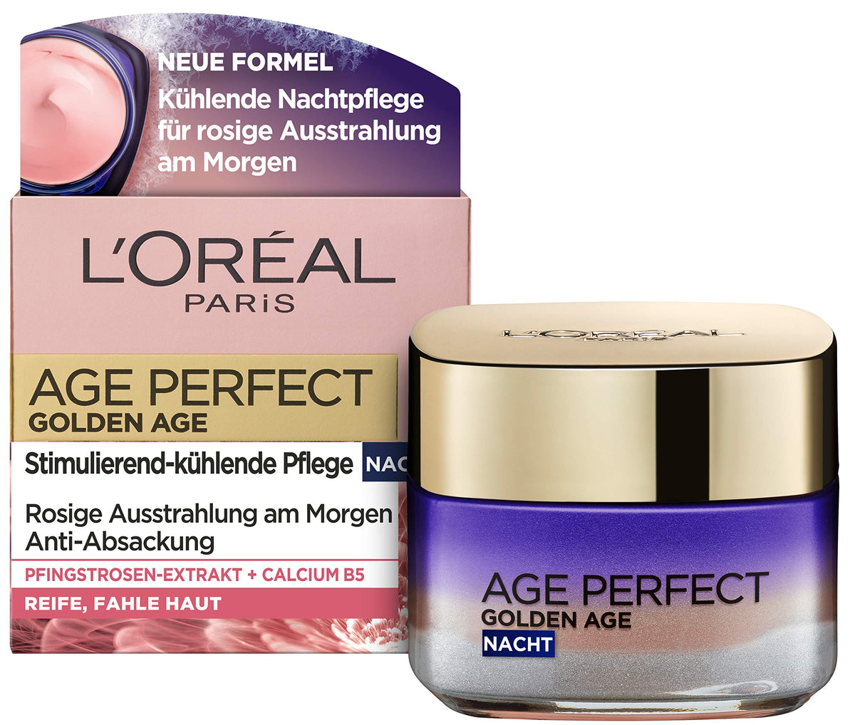 L’Oréal Paris Age Perfect Golden Age Anti-Ageing Face Care, Firming and Shine, for Mature and Wait Skin, with Peony Extract, 50 ml