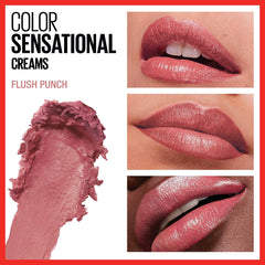 Maybelline Color Sensational Lipstick, Lip Makeup, Cream Finish, Hydrating Lipstick, Flush Punch, Nude Pink,1 Count