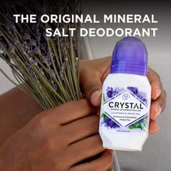 Crystal Essence Mineral Deodorant Roll-On Body Deodorant With 24-Hour Odor Protection, Lavender & White Tea, Non-Sticky Roll-On, Aluminium Chloride & Paraben Free, 2.25 FL OZ, Pack of 3