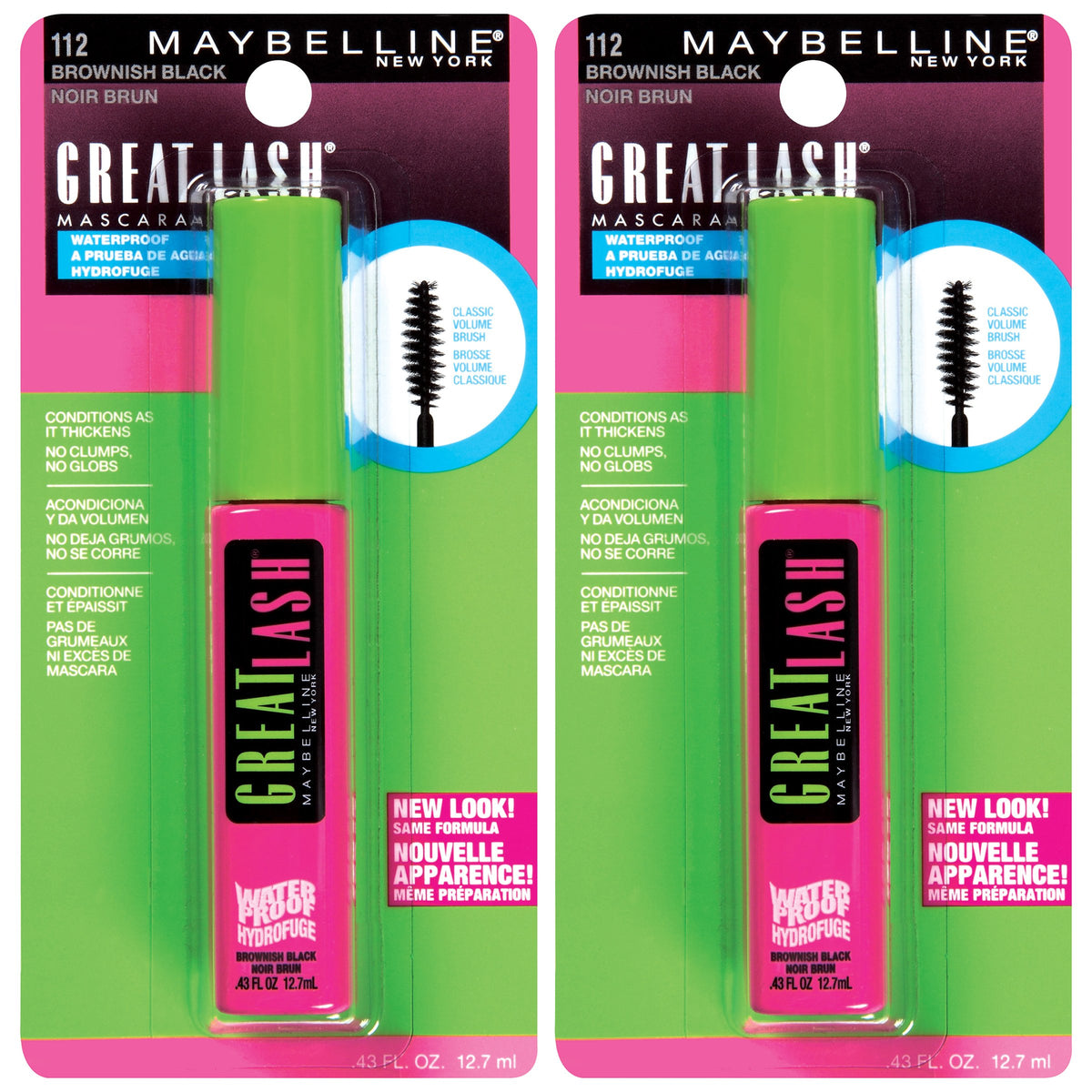 Maybelline Makeup Great Lash Washable Mascara, Dark Brown Volumizing Mascara, 0.43 fl oz - Waterproof Brownish Black