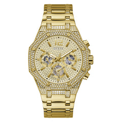 GUESS Men's Dress Octagonal Crystal Multifunction 44mm Watch, Gold-Tone