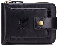 BULLCAPTAIN Mens Genuine Leather Zipper Wallet RFID Blocking Bifold Zip Around Multi Credit Card Holder (black)