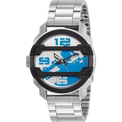 Titan Men's Silver & Blue Dial Stainless Steel Band Watch - 3153KM01