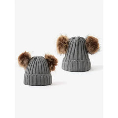 PATPAT Double Hairball Knitted Beanie Hats for Kid grey