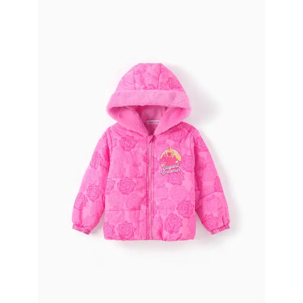 PATPAT Disney Princess Toddler Girl 1pc Ariel/Moana/Rapunzel/Aurora Plush Edge Hooded Jacket Coat Pink
