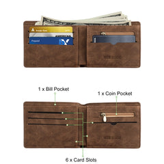 TSV Minimalist PU Leather Slim Wallet for Men & Women - Bifold with ID Window & Multi-Slot Card Case