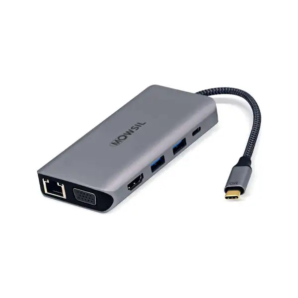 Mowsil USB-C 10-in-1 Hub Type C to USB 3.0 x 3, HDMI, VGA, Type-C, SD, Micro SD, LAN, Stereo, Aluminium Shell