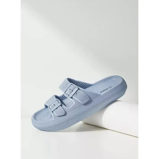 Dual Strap Slides with Buckle Detail - Blue