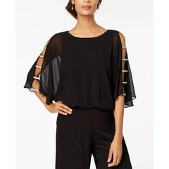 Macy's Embellished-Sleeve Top-Black