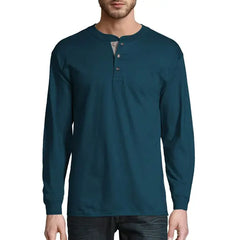 Hanes Men's and Big Men's Beefy Heavyweight Long Sleeve Three-Button Henley