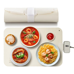KFFKFF Electric Heating Pad, Roll-Up Buffet Food Heater, Silicone Portable Warming Surface with 4 Temperature Levels, Automatic Off & Child Safety Lock