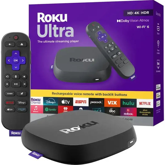 Roku Ultra 2024 4K Streaming Device with Rechargeable Backlit Voice Remote Pro - Black