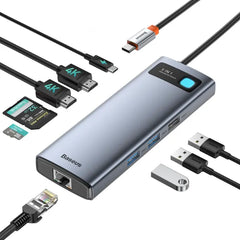 Baseus Laptop Docking Station Dual Monitor 4K 120Hz, USB-C Hub with 2 HDMI, 1000Mbps LAN, Max 85W PD, 3 USB, SD Card Reader