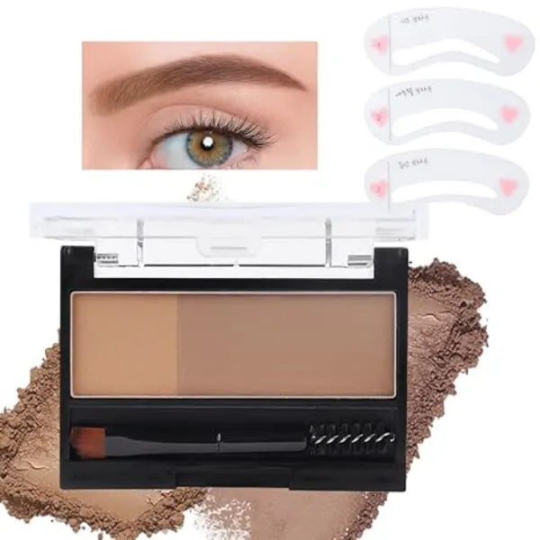 Kaely 2 Color Eye Brow Powder Makeup Kit,Eyebrow Contour Palette for Beginners,Brow Stamp Stencils Kit,Eyebrows Waterproof Gel with Brush