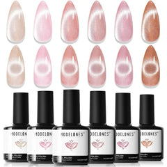 Modelones Cat Eye Gel Polish & Nail Art Set – 6 Color Holographic Glitter Kits, Magnetic Tools, and Holiday Gems – Christmas & Winter DIY