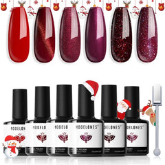 Modelones Cat Eye Gel Polish & Nail Art Set – 6 Color Holographic Glitter Kits, Magnetic Tools, and Holiday Gems – Christmas & Winter DIY