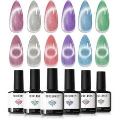 Modelones Cat Eye Gel Polish & Nail Art Set – 6 Color Holographic Glitter Kits, Magnetic Tools, and Holiday Gems – Christmas & Winter DIY