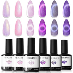 Modelones Cat Eye Gel Polish & Nail Art Set – 6 Color Holographic Glitter Kits, Magnetic Tools, and Holiday Gems – Christmas & Winter DIY