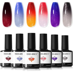 Modelones Cat Eye Gel Polish & Nail Art Set – 6 Color Holographic Glitter Kits, Magnetic Tools, and Holiday Gems – Christmas & Winter DIY