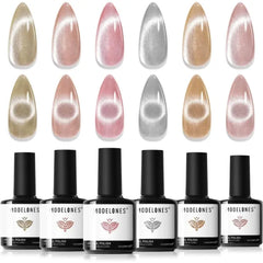 Modelones Cat Eye Gel Polish & Nail Art Set – 6 Color Holographic Glitter Kits, Magnetic Tools, and Holiday Gems – Christmas & Winter DIY