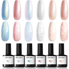 Modelones Cat Eye Gel Polish & Nail Art Set – 6 Color Holographic Glitter Kits, Magnetic Tools, and Holiday Gems – Christmas & Winter DIY