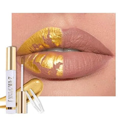 FeiCuiYun 24K Gold Peel Off Matte Liquid Lip Gloss Stain Lip Liner with Tweezer, Brown Peel Off Lip Stain, Long Lasting & Waterproof Lipstick Tattoo, Transfer Proof Lip Gloss for All Skin Types