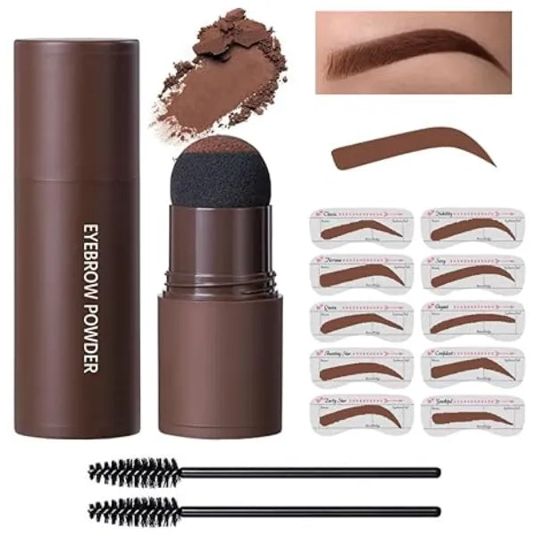 FeiCuiYun Eyebrow Powder Stamp Stencil Set, Eyebrow Stencils Shaping Kit, Long Lasting Soft and Natural Eyebrow Powder for Women Girl, Includes Brush&Stencils