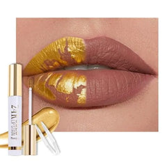 FeiCuiYun 24K Gold Peel Off Matte Liquid Lip Gloss Stain Lip Liner with Tweezer, Brown Peel Off Lip Stain, Long Lasting & Waterproof Lipstick Tattoo, Transfer Proof Lip Gloss for All Skin Types