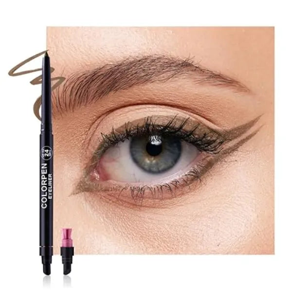 FeiCuiYun Light Brown Pencil Eyeliner for Women, Smudge Proof Waterproof, Eye Makeup with Built In Sharpener and sponge brush head