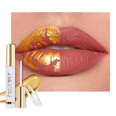 FeiCuiYun 24K Gold Peel Off Matte Liquid Lip Gloss Stain Lip Liner with Tweezer, Brown Peel Off Lip Stain, Long Lasting & Waterproof Lipstick Tattoo, Transfer Proof Lip Gloss for All Skin Types