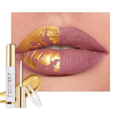FeiCuiYun 24K Gold Peel Off Matte Liquid Lip Gloss Stain Lip Liner with Tweezer, Brown Peel Off Lip Stain, Long Lasting & Waterproof Lipstick Tattoo, Transfer Proof Lip Gloss for All Skin Types