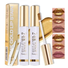 FeiCuiYun 24K Gold Peel Off Matte Liquid Lip Gloss Stain Lip Liner with Tweezer, Brown Peel Off Lip Stain, Long Lasting & Waterproof Lipstick Tattoo, Transfer Proof Lip Gloss for All Skin Types