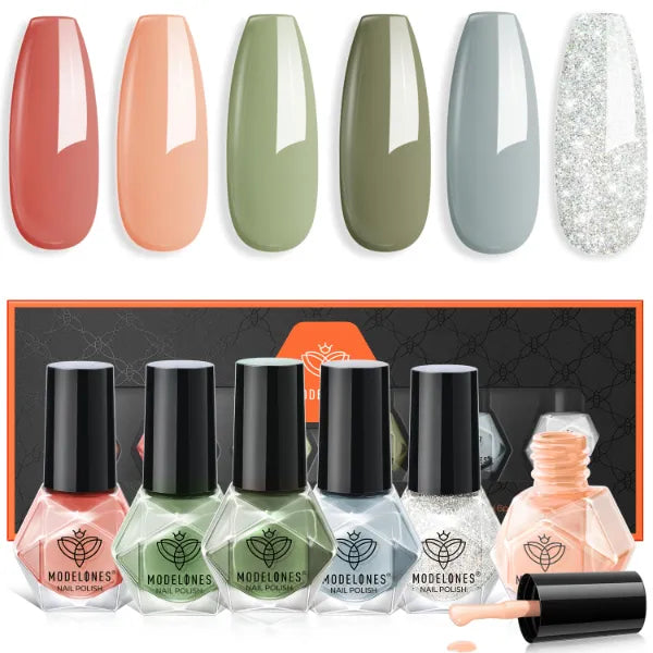 Modelones Mini Glitter Nail Polish Kit (6 Colors) – Long Lasting Quick Dry Formula – Manicure DIY Gift Set for Girls