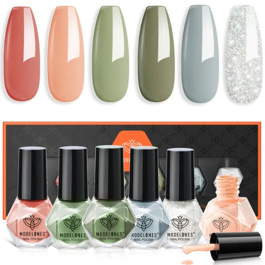 Modelones Mini Glitter Nail Polish Kit (6 Colors) – Long Lasting Quick Dry Formula – Manicure DIY Gift Set for Girls