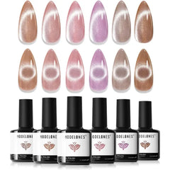 Modelones Cat Eye Gel Polish & Nail Art Set – 6 Color Holographic Glitter Kits, Magnetic Tools, and Holiday Gems – Christmas & Winter DIY
