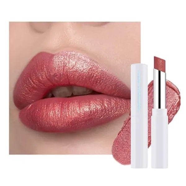 FeiCuiYun Nude Brown Shimmer Metallic Moisturizing Glow Plumping Lipstick Makeup, Lipstick with Metallic 3D Shine Lightweight Hydrating Formula, Glitter Lip Gloss Stain Long Lasting Waterproof