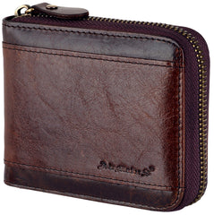 Admetus Men gifts Genuine Leather Short Zip Cowhide Wallet credit card ID Purses 2 - Dark Brown