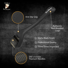 Red-Blooded Beard Growth Roller | Stimulate Beard and Hair Growth | 540 0.5mm Titanium Needles | Derma Roller For Men | Matte Black Beard Roller | Microneedle Roller